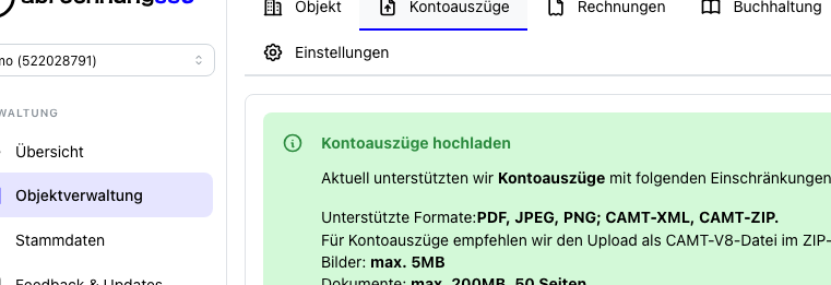 Kontoauszüge und Dokumente hochladen