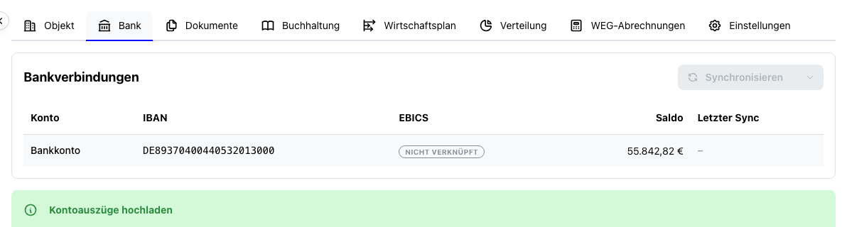 Bankverbindungen und Sync im Objekt