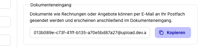 Postfach-Adresse in den Einstellungen