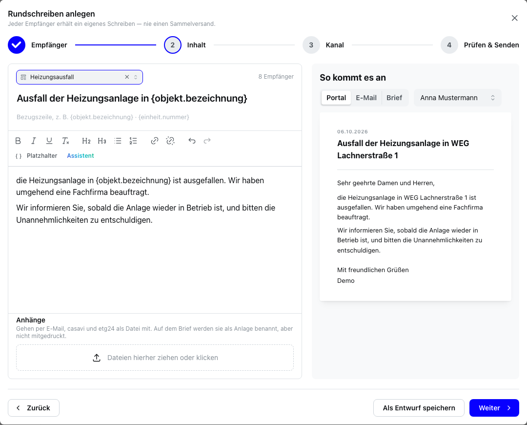 Editor mit Briefvorschau