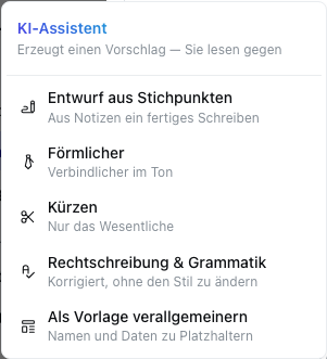 Aktionen des KI-Assistenten
