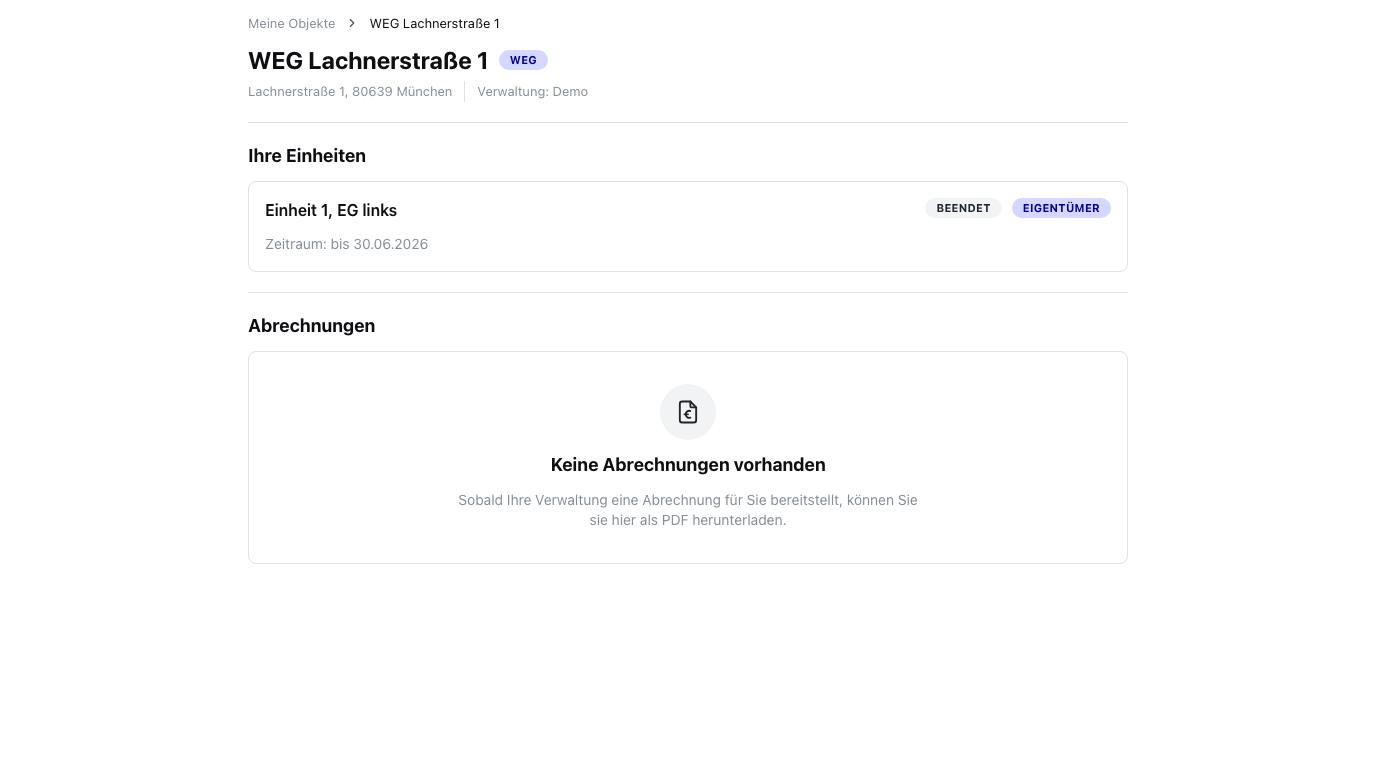 Objektdetails mit Einheiten und Abrechnungen