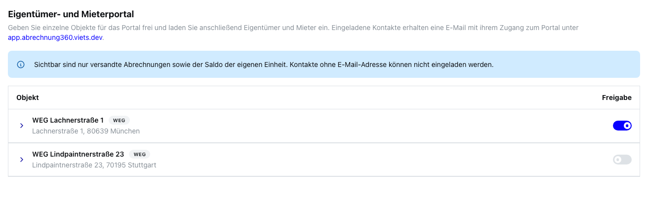 Objekte für das Portal freigeben