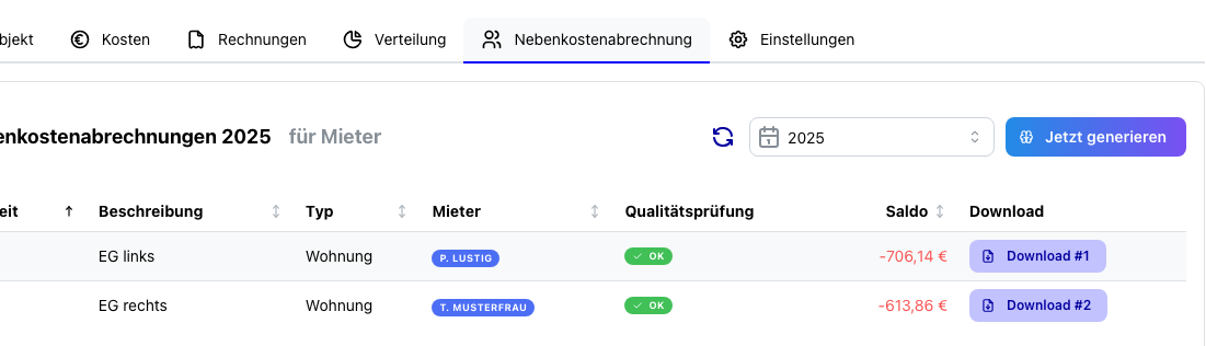 Nebenkostenabrechnung
