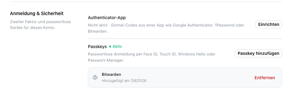 Anmeldung & Sicherheit mit Passkeys und Authenticator-App