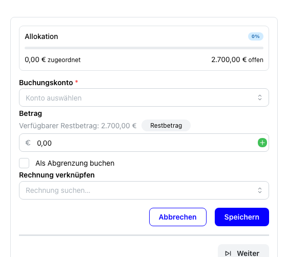 Buchungsposition hinzufügen