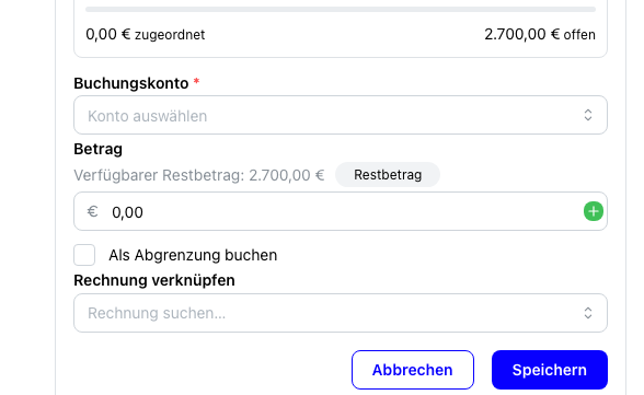 Restbetrag übernehmen