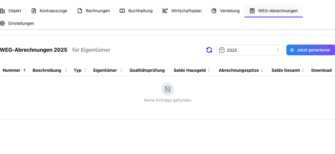 WEG-Abrechnungen Übersicht