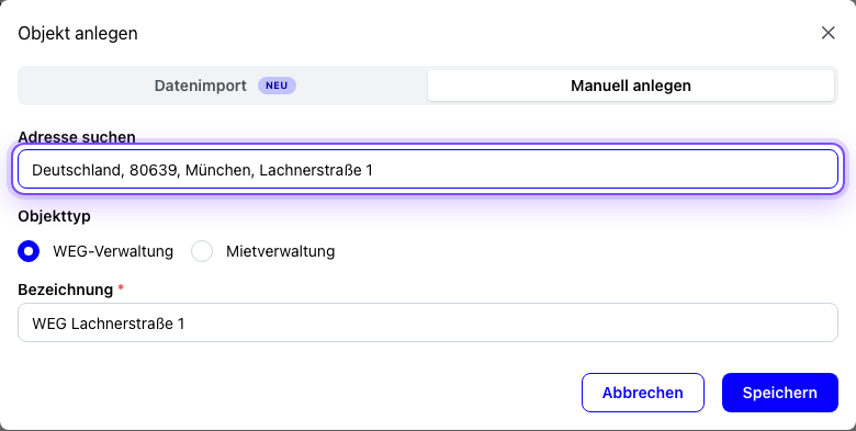 Adresse erfassen