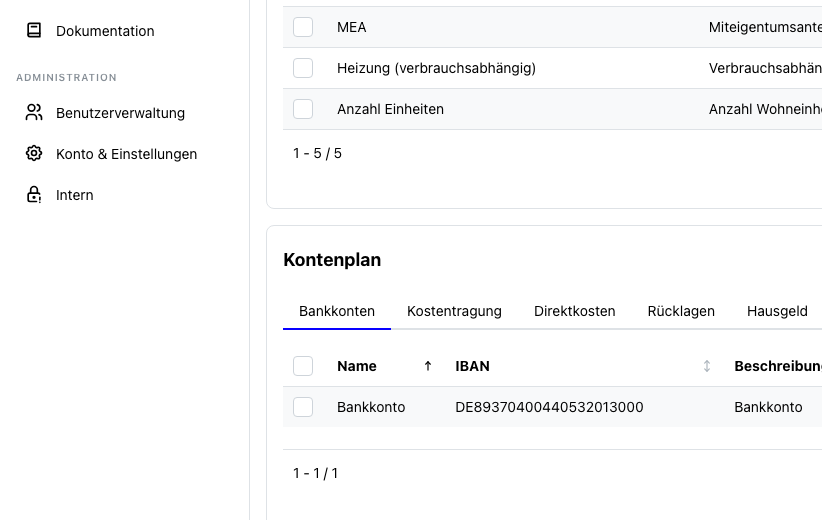 Kontenplan in den WEG-Einstellungen