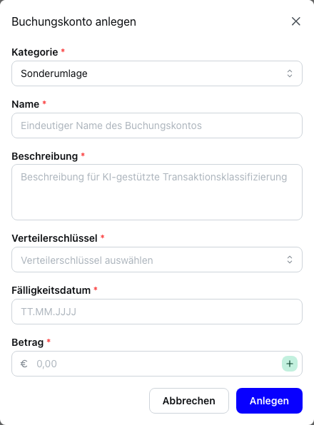 Sonderumlage anlegen