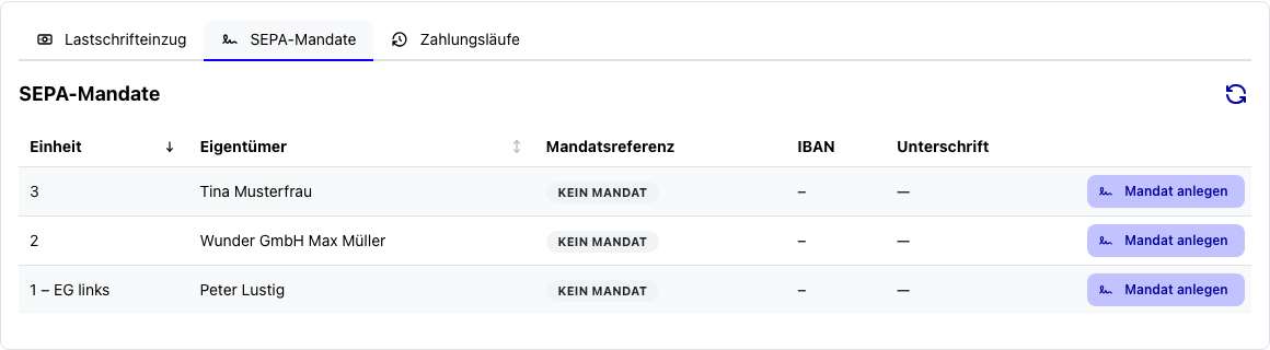 Verwaltung der SEPA-Mandate