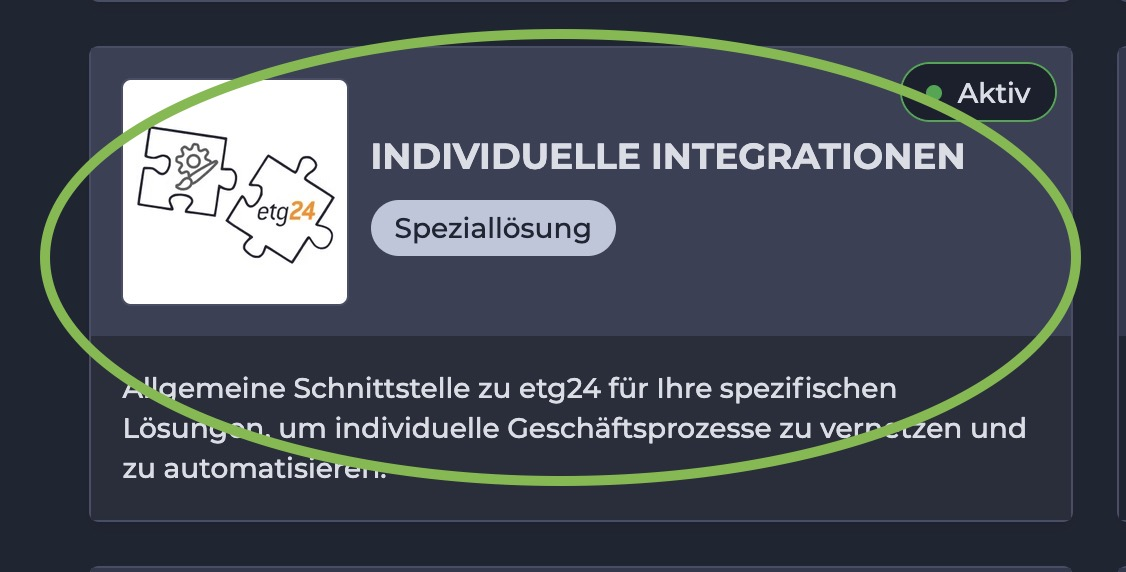 Der Eintrag „Individuelle Integrationen“ mit dem Status „Aktiv“