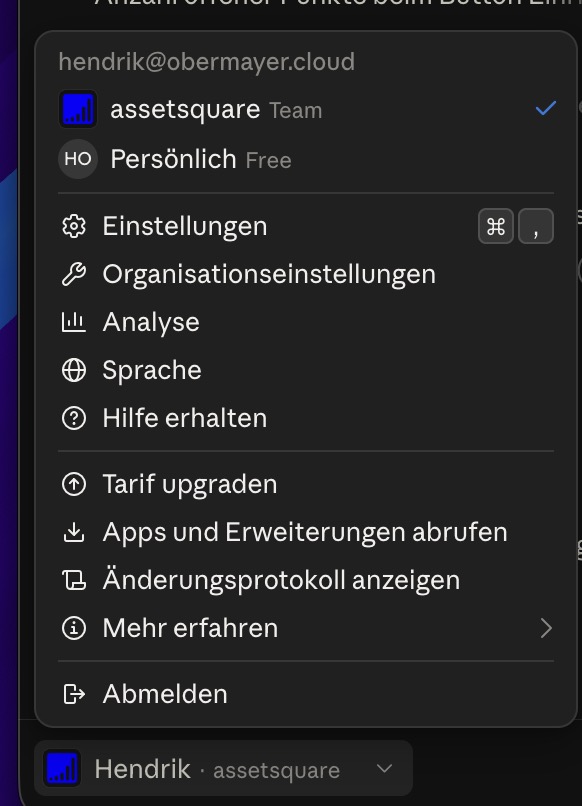 Das Kontomenü in Claude Desktop mit dem Eintrag „Einstellungen“