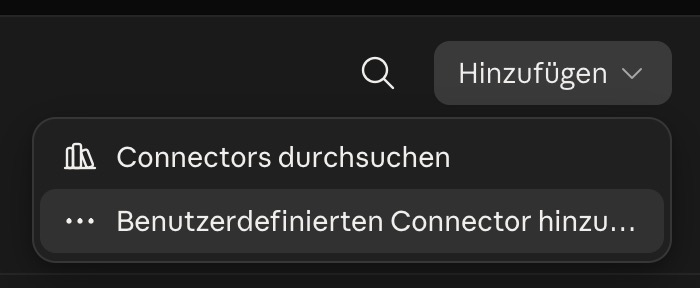 Das Menü „Hinzufügen“ mit dem Eintrag „Benutzerdefinierten Connector hinzufügen“