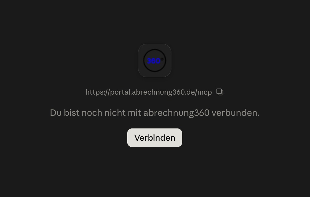 Der Hinweis „Du bist noch nicht mit abrechnung360 verbunden“ mit der Schaltfläche „Verbinden“